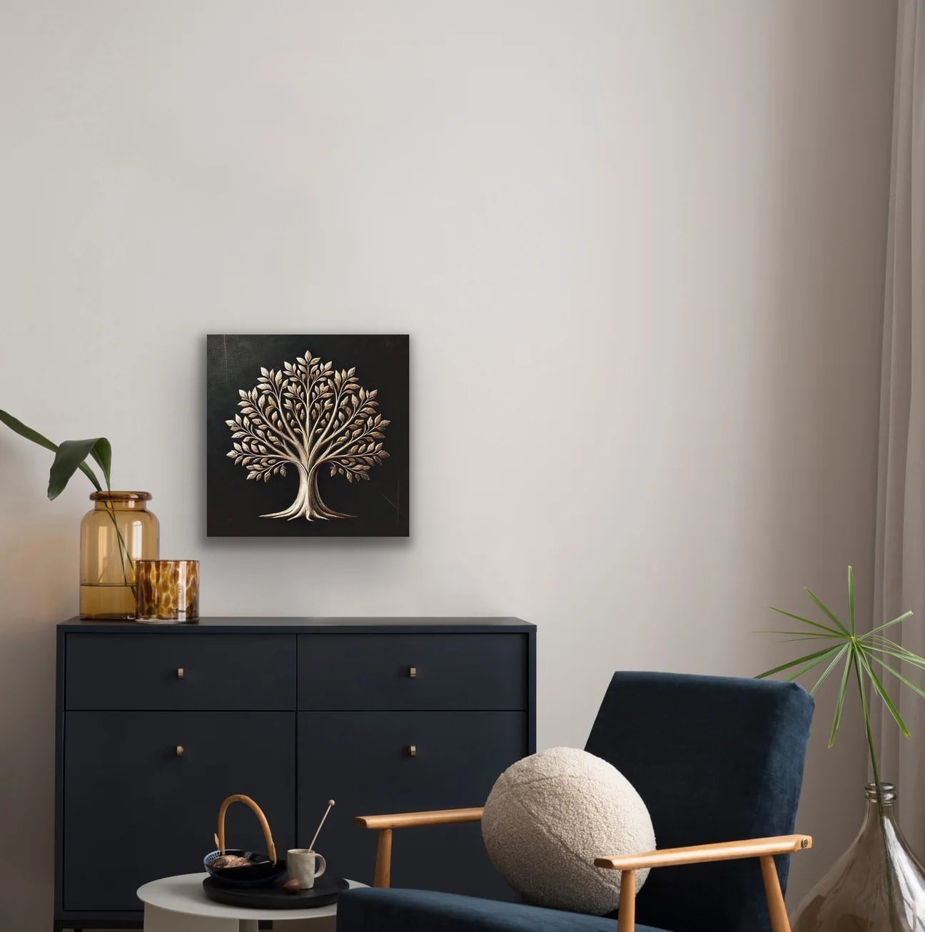 Bronz Ağaç Kanvas Tablo 60x60cm