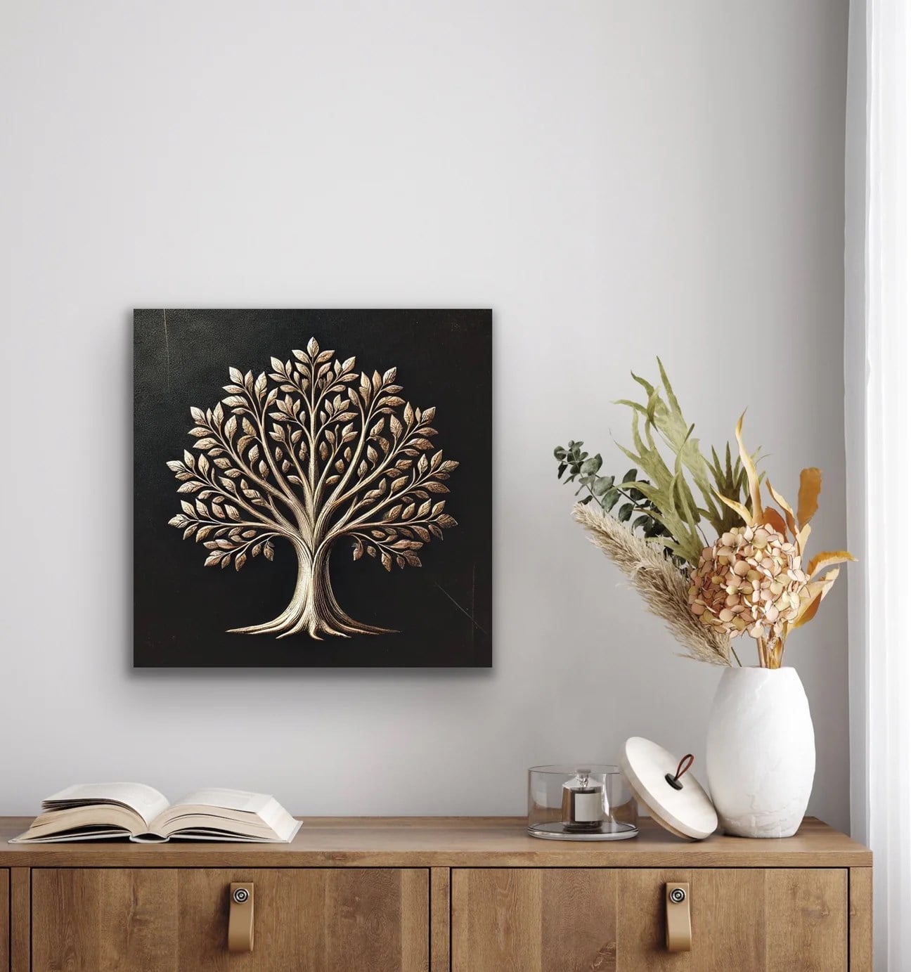 Bronz Ağaç Kanvas Tablo 60x60cm