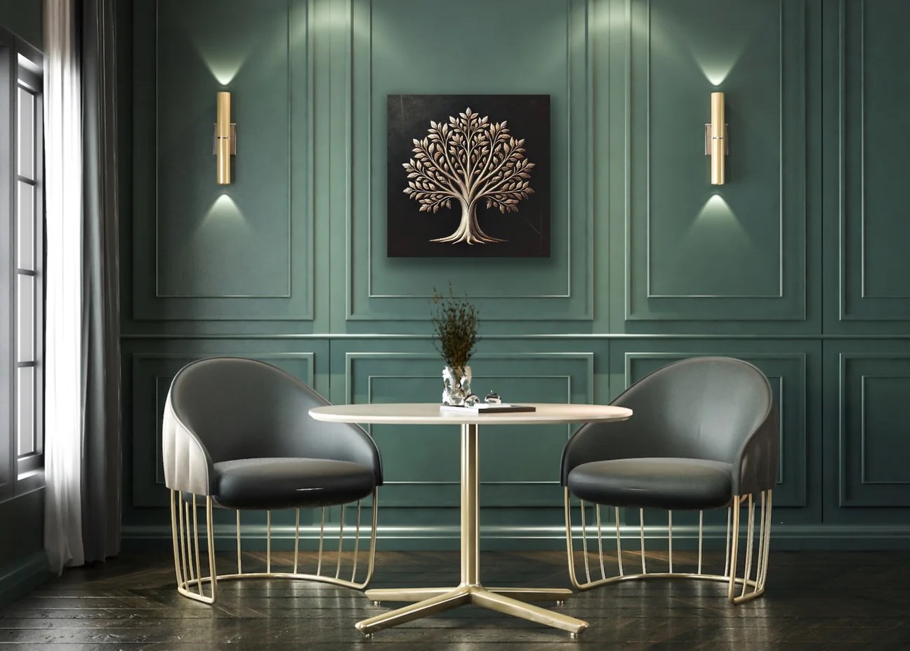 Bronz Ağaç Kanvas Tablo 60x60cm