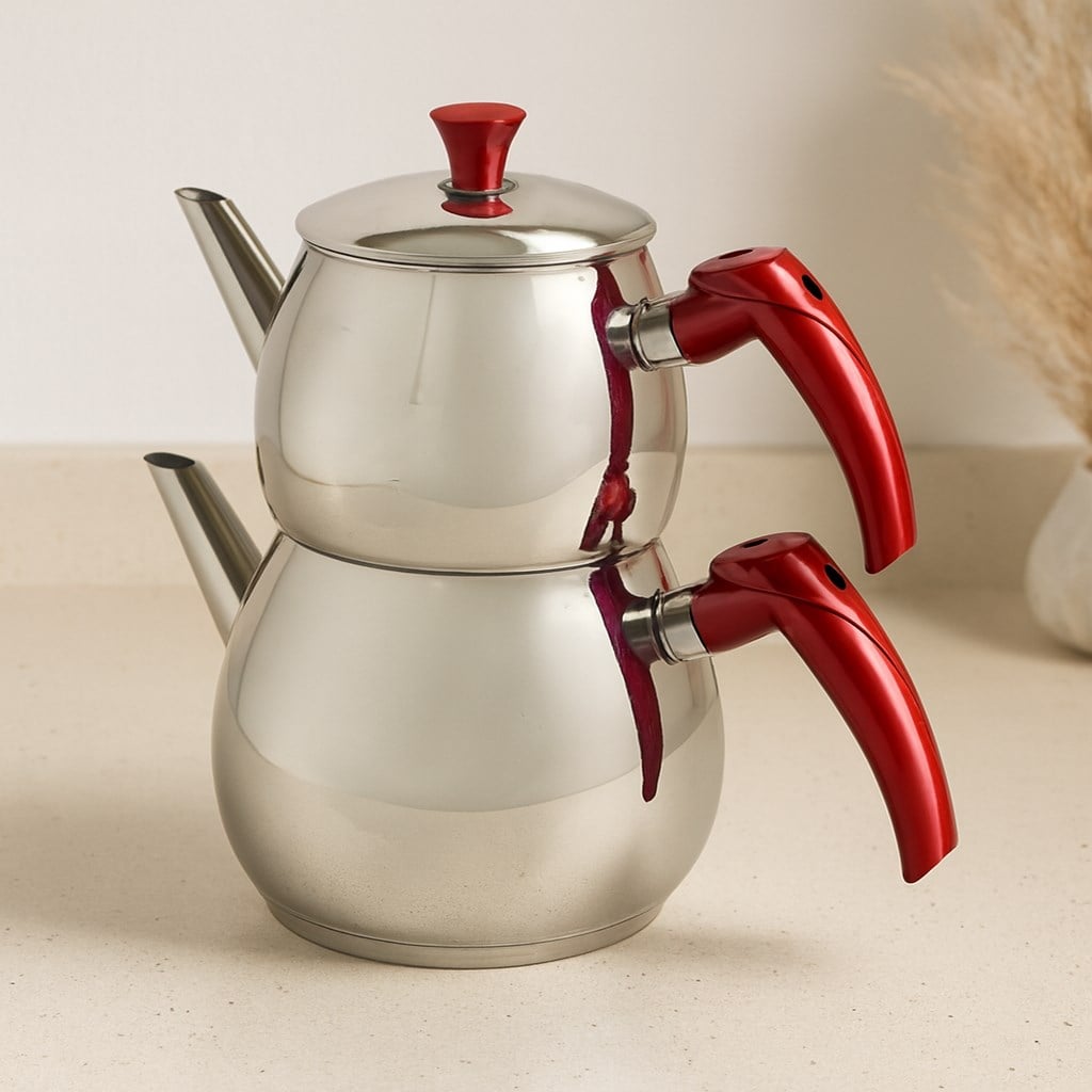 Büyük Aile Çelik Çaydanlık Seti (Üst 1.2L / Alt 2L)