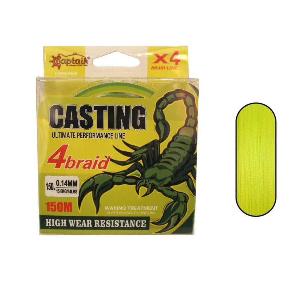 Captain Casting PE 4 Kat Spin İp Misina 150mt Sarı - 0.20MM