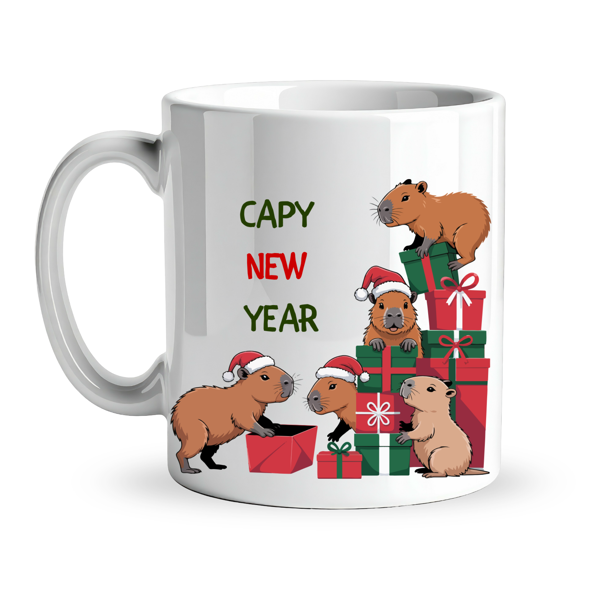 Capy New Year Yazılı Kapibara Yılbaşı Temalı Kupa Model 218 Baskılı Seramik Kahve Kupası