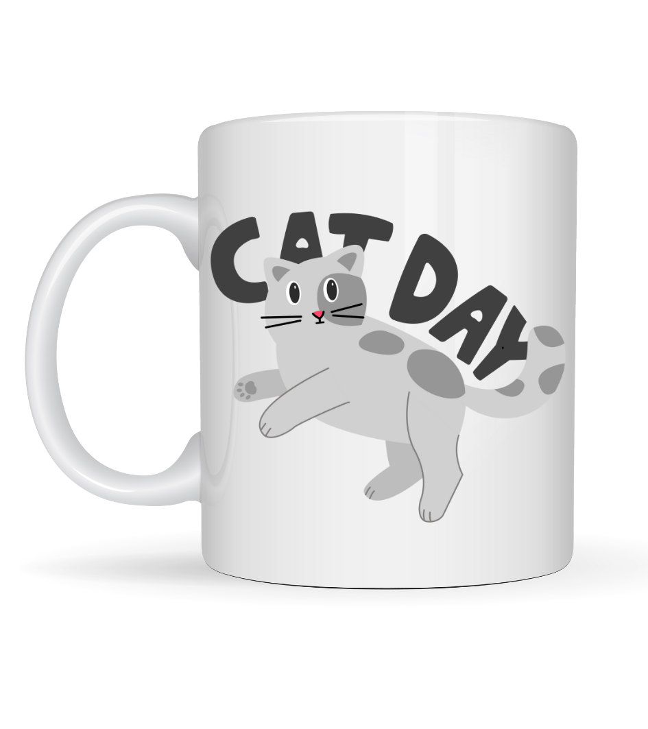 Cat Day Kedi Desenli Porselen Kupa MODEL 67 – Sevimli Kedi Figürlü, Günlük Kullanıma Uygun, Kahve & Çay Kupası