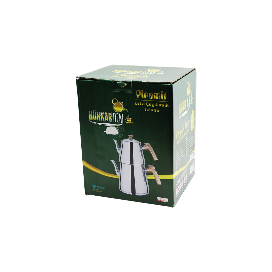 Çelik Çaydanlık Seti (1.1L Üst + 2L Alt) Kendinden Süzgeçli