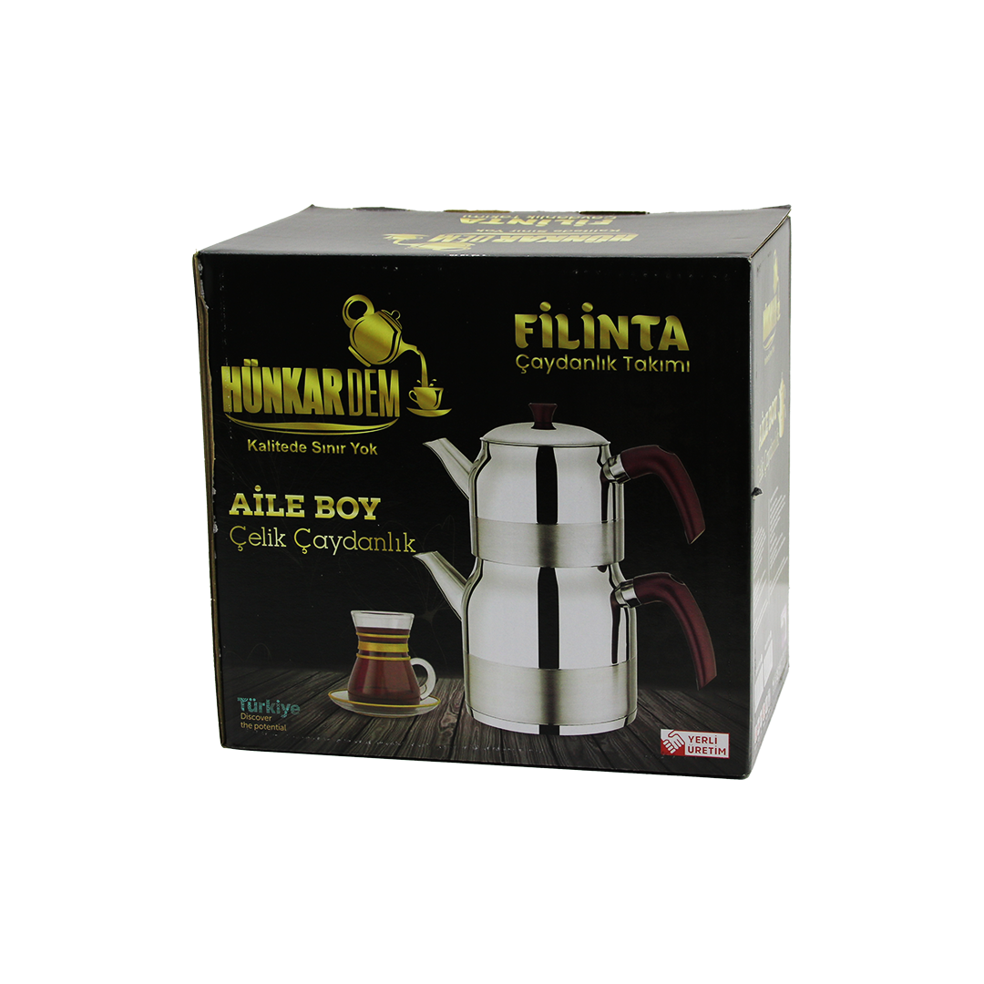 Çelik Çaydanlık Seti Aile Boy 1.5L + 3L Kendinden Süzgeçli