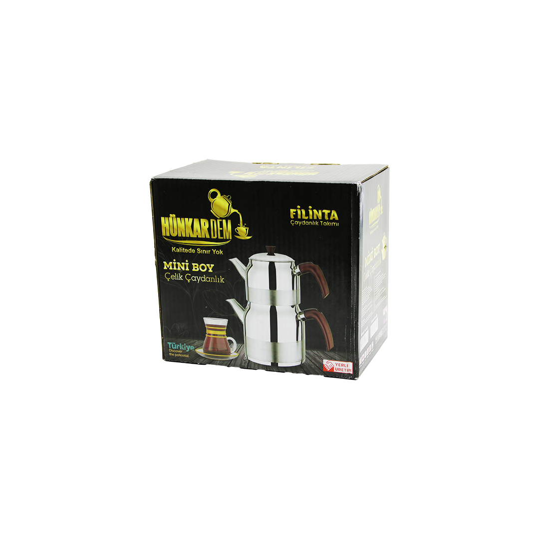 Çelik Mini Çaydanlık Seti - Çift Kapaklı 1L/1.5L Kendinden Süzgeçli