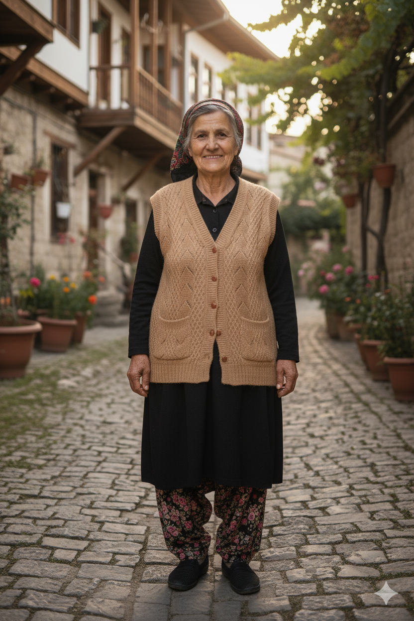 Çeyizlik Yelek, Düğmeli Anne Yeleği, Simli Yelek, Hediyelik Yelek, Gelin Simli Cepli Yelek Kapuçino