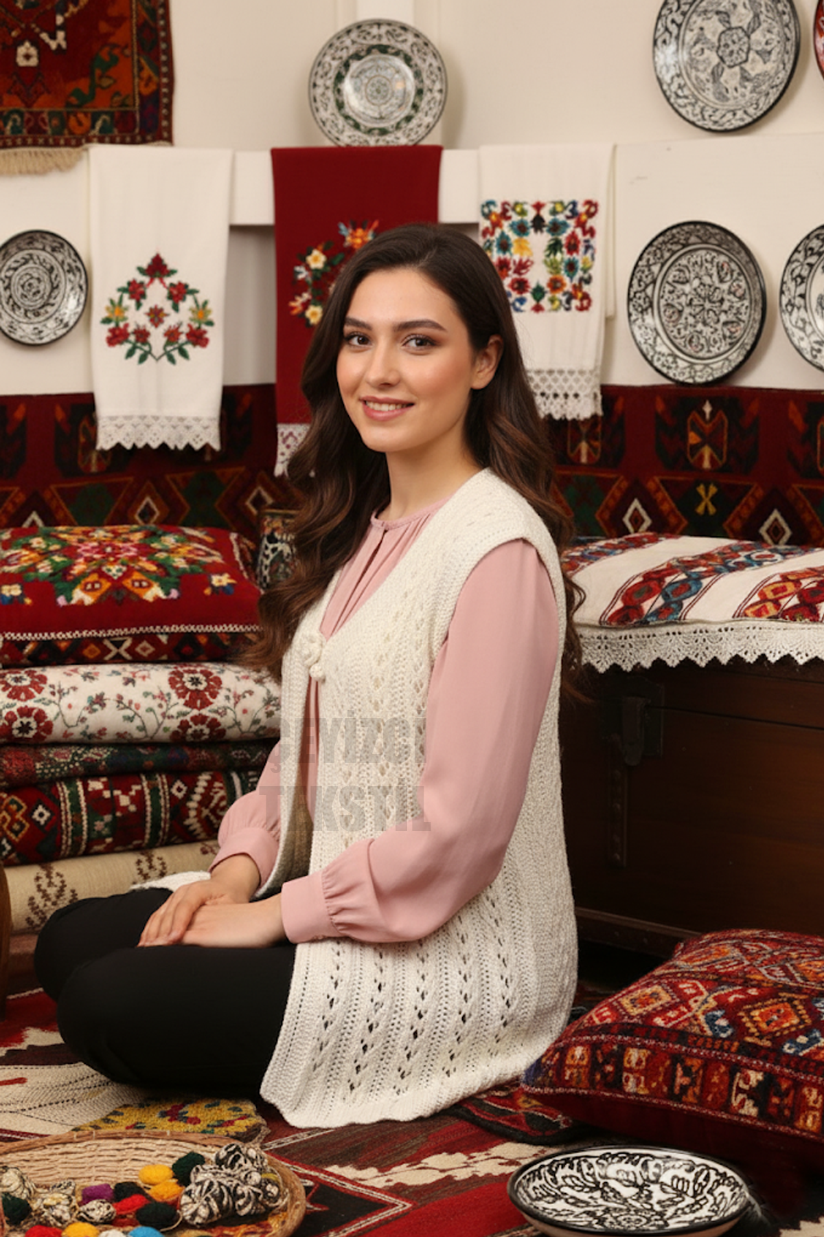 Çeyizlik Yelek, Simli Yelek, Örgülü Yelek, Hediyelik Yelek, Gelin Simli Yelek - Krem