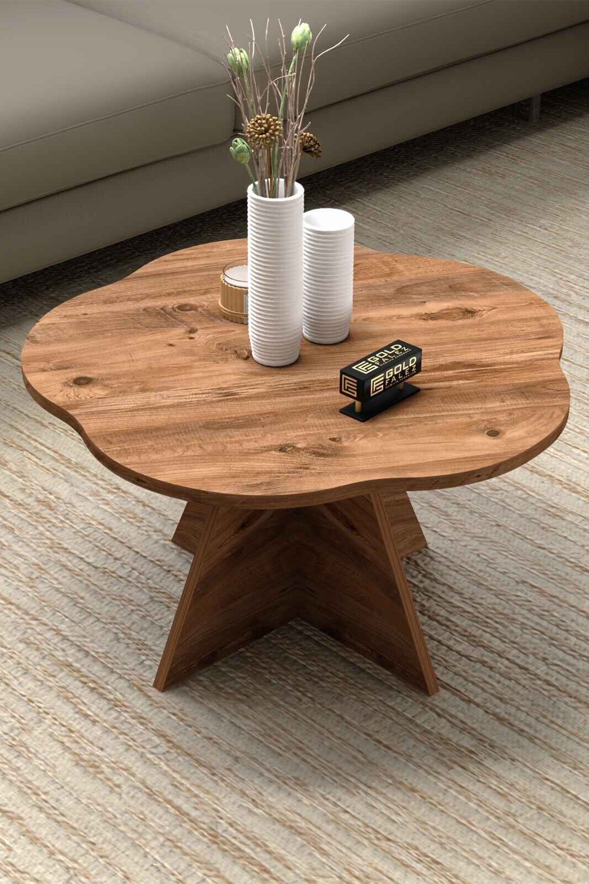 Çiçek Orta Sehpa Kahverengi 70 cm