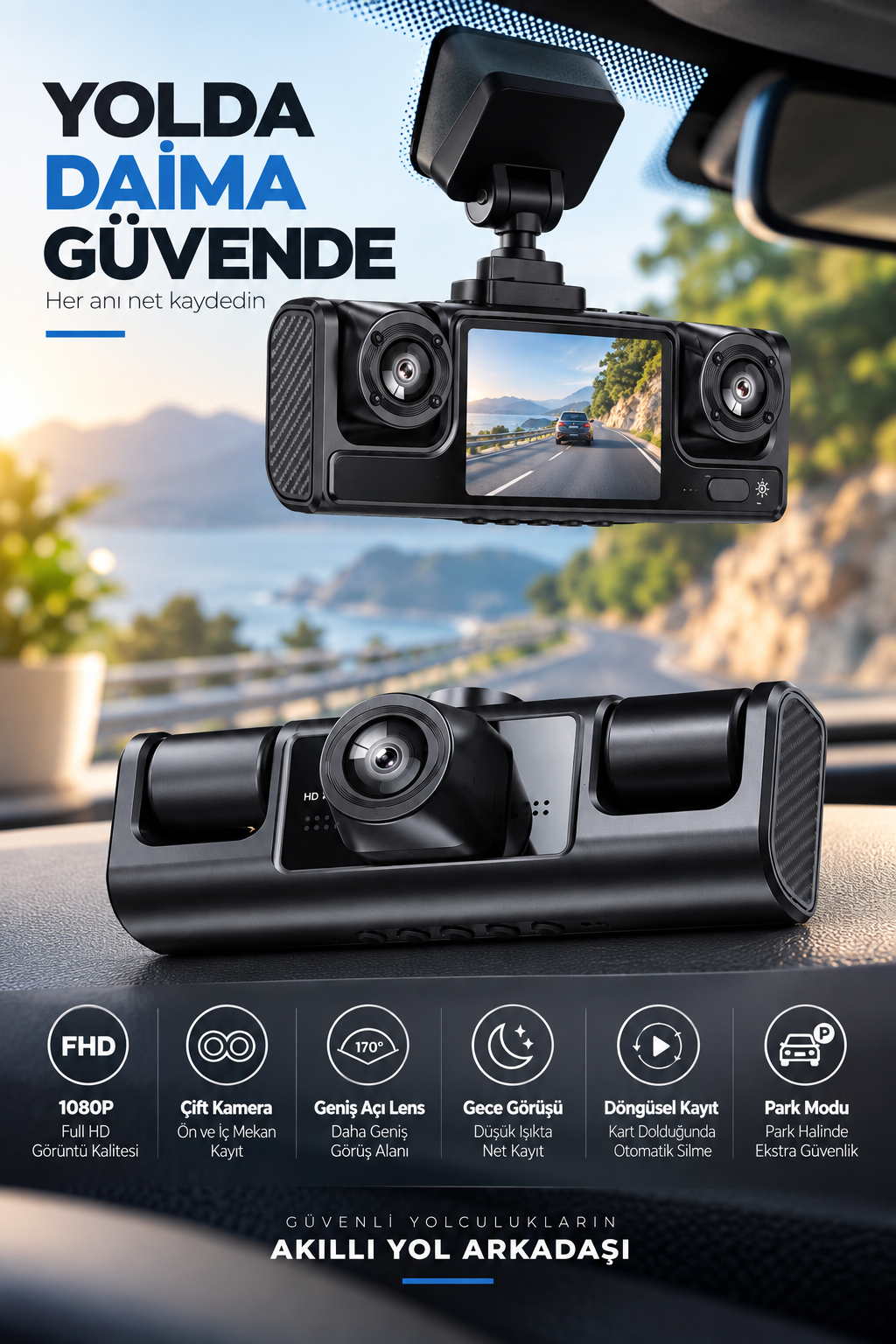 Çift Kameralı 1080P Full HD Araç Kayıt Kamerası