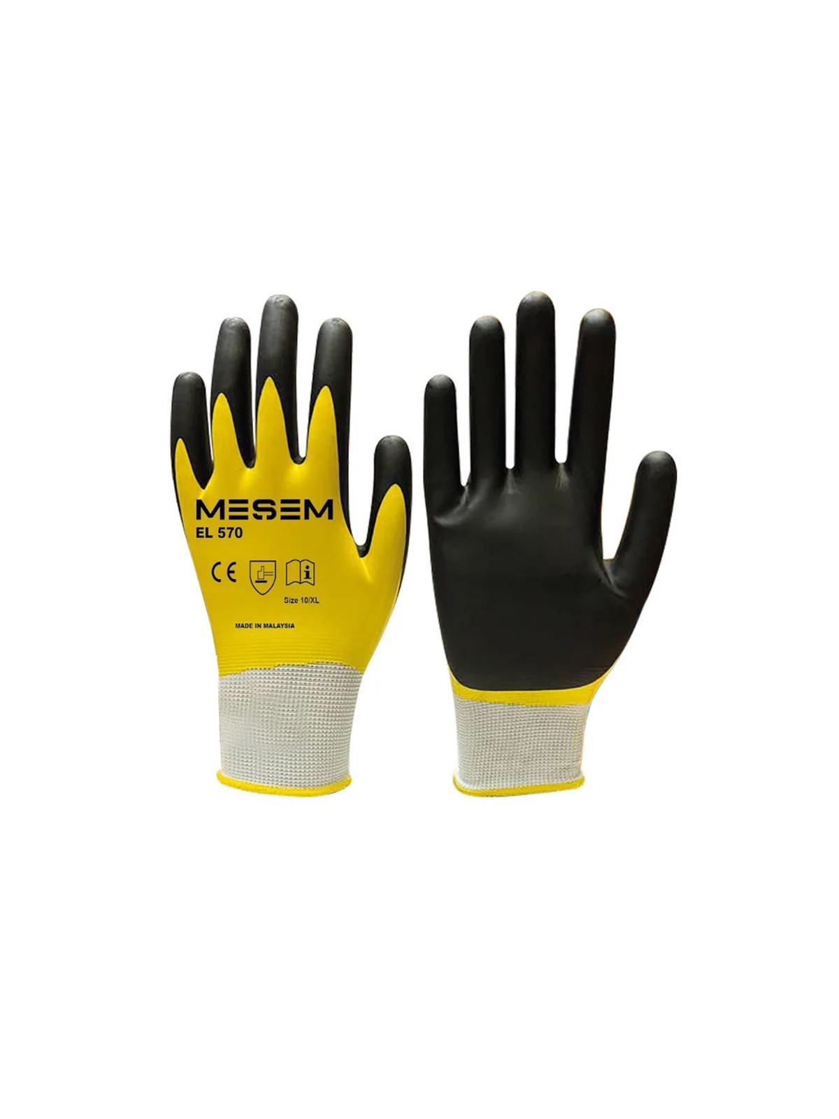 Çift Katlı Sarı Latex Üzeri Siyah Nitril Kaplı Eldiven No:10 MES EL570