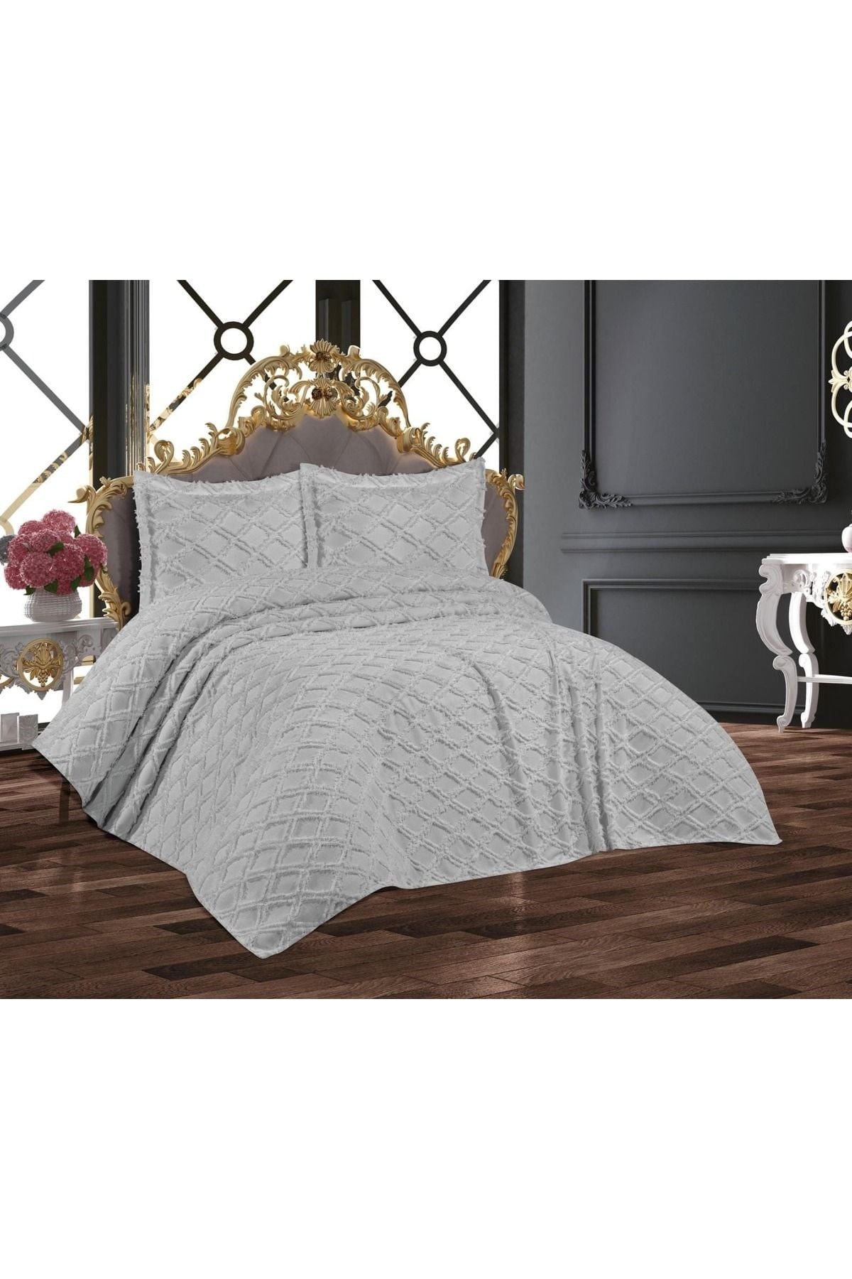 Çift Kişilik Yatak Örtüsü Gri 6 Parça Yatak Örtüsü Bedspread