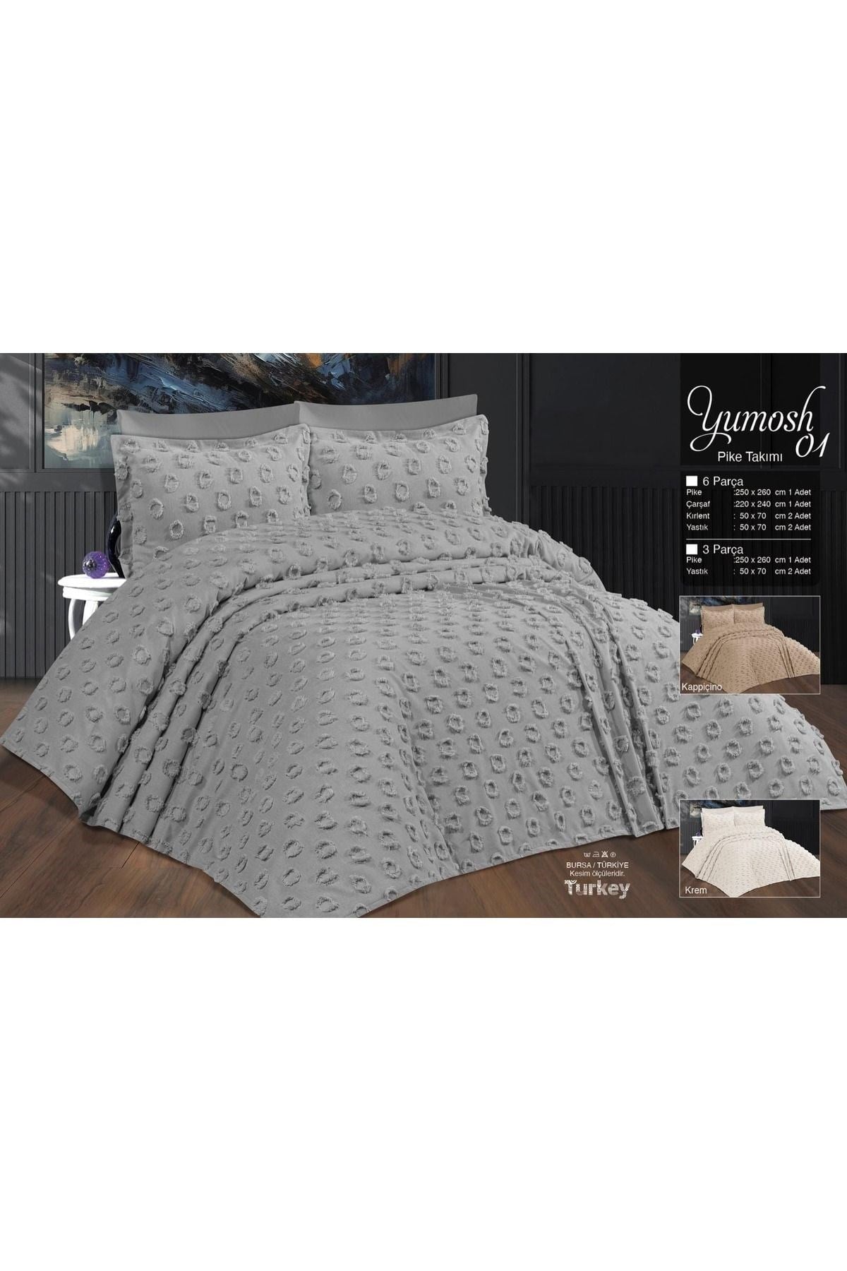 Çift Kişilik Yatak Örtüsü Gri 6 Parça Yatak Örtüsü Bedspread