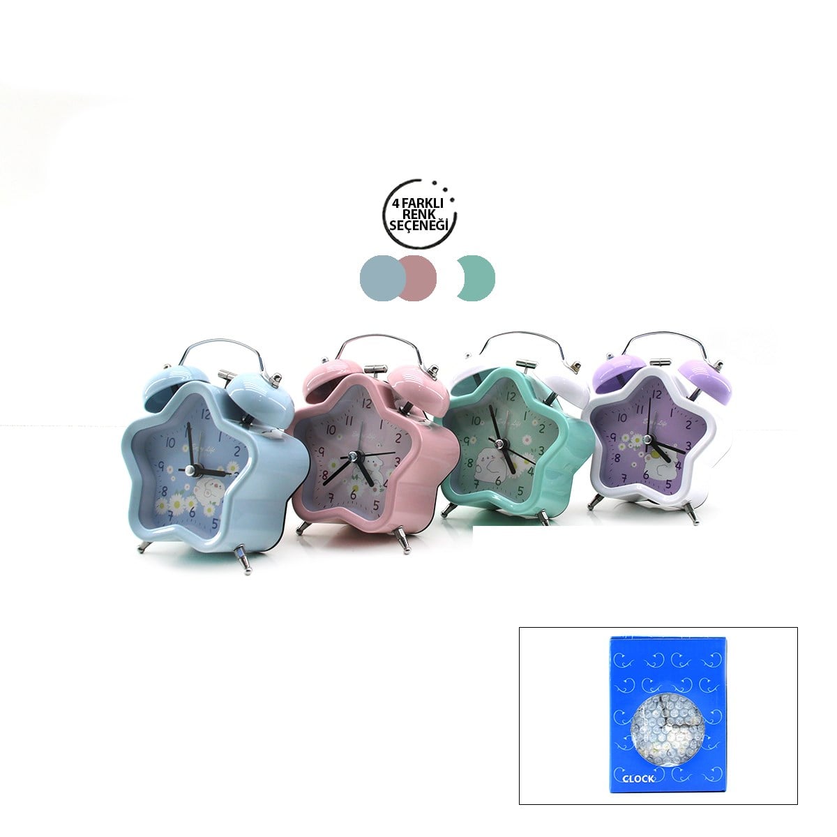 Çift Zilli Metal Masa Çalar Saat (8.8 cm) - Pilli & Işıklı