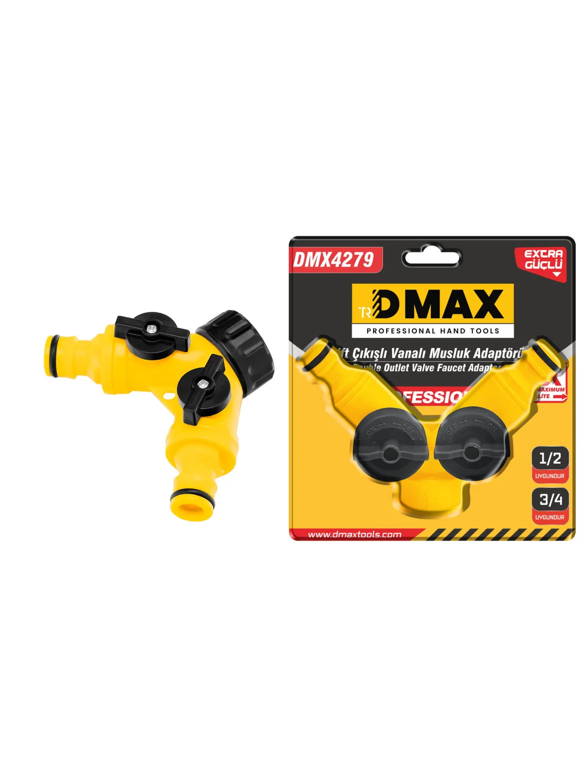 Çiftli ve Vanalı Musluk Adaptör 1/2-3/4 DMX4279