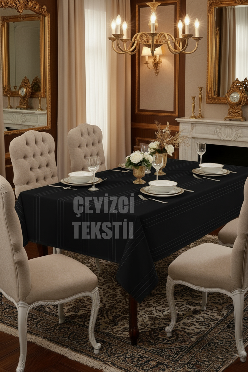 Çizgili Tek Masa Örtüsü Colber 160x220cm - Siyah