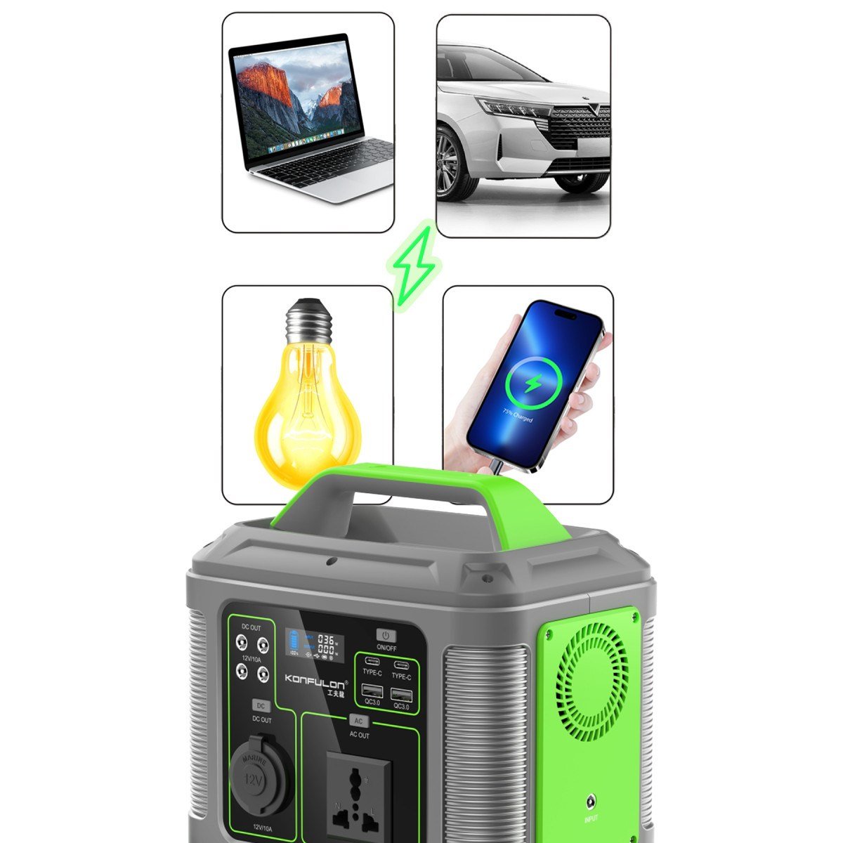 CN04 Powerbank 300W 60.000 mAh 5W Led Işıklı Kamp Şarj PD 60W - Gri