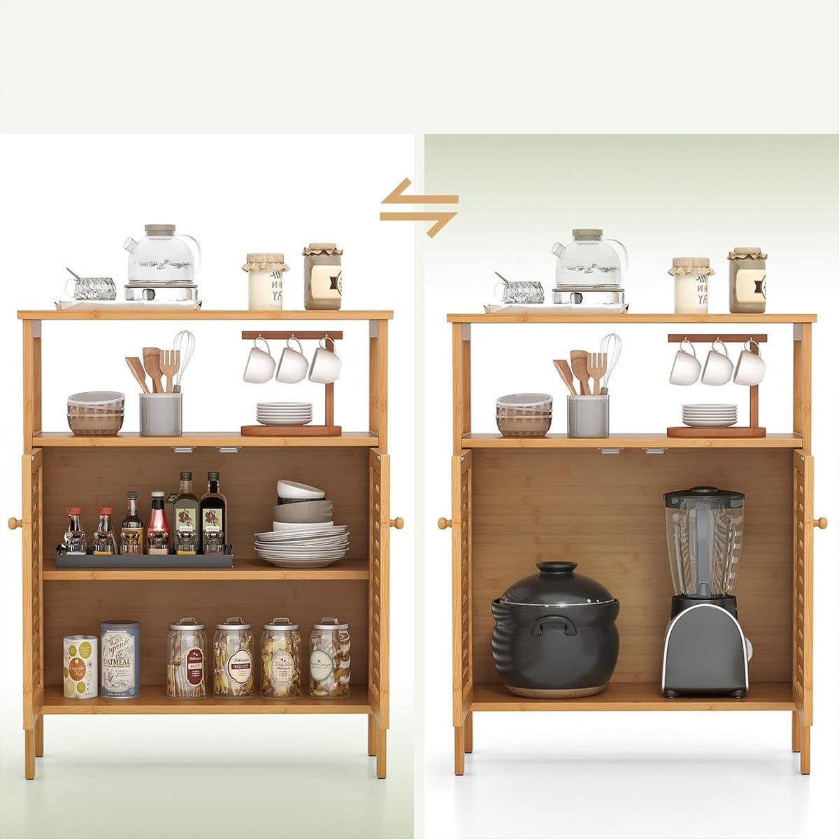 Çok Amaçlı Bambu Dolap 66x33x85 cm - Organizer Raflı