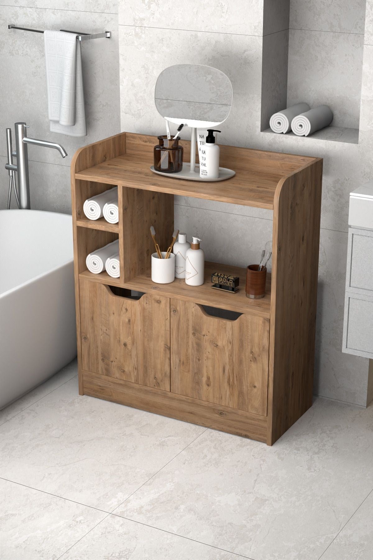 Çok Amaçlı Banyo Dolabı Kahverengi