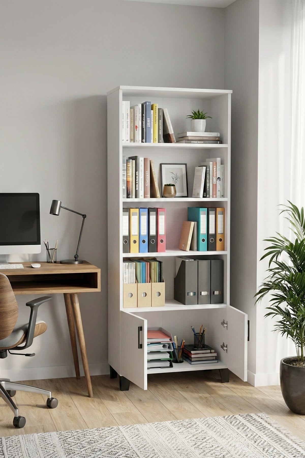 Çok Amaçlı Kitaplık Suntalam Beyaz 75x190
