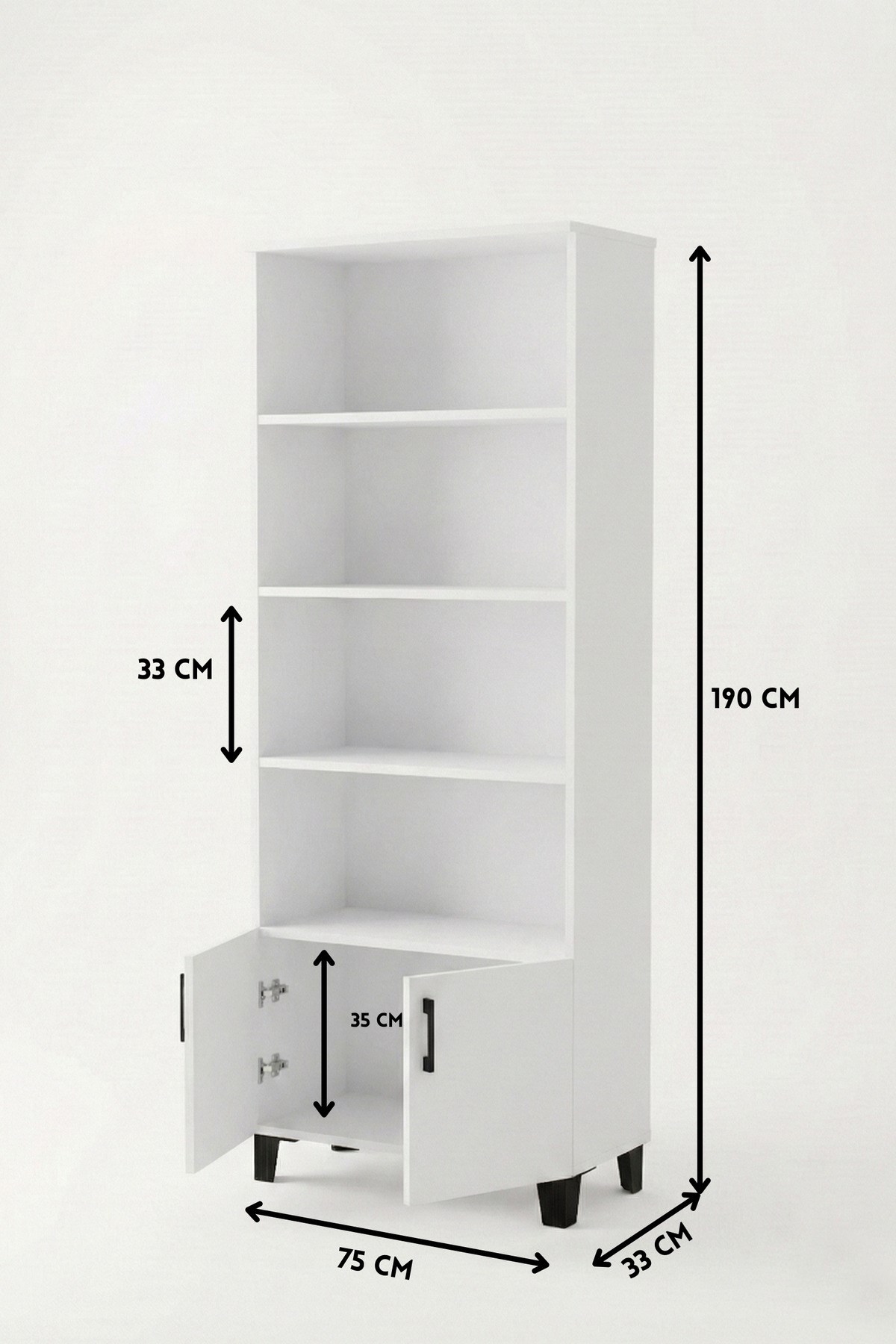 Çok Amaçlı Kitaplık Suntalam Beyaz 75x190