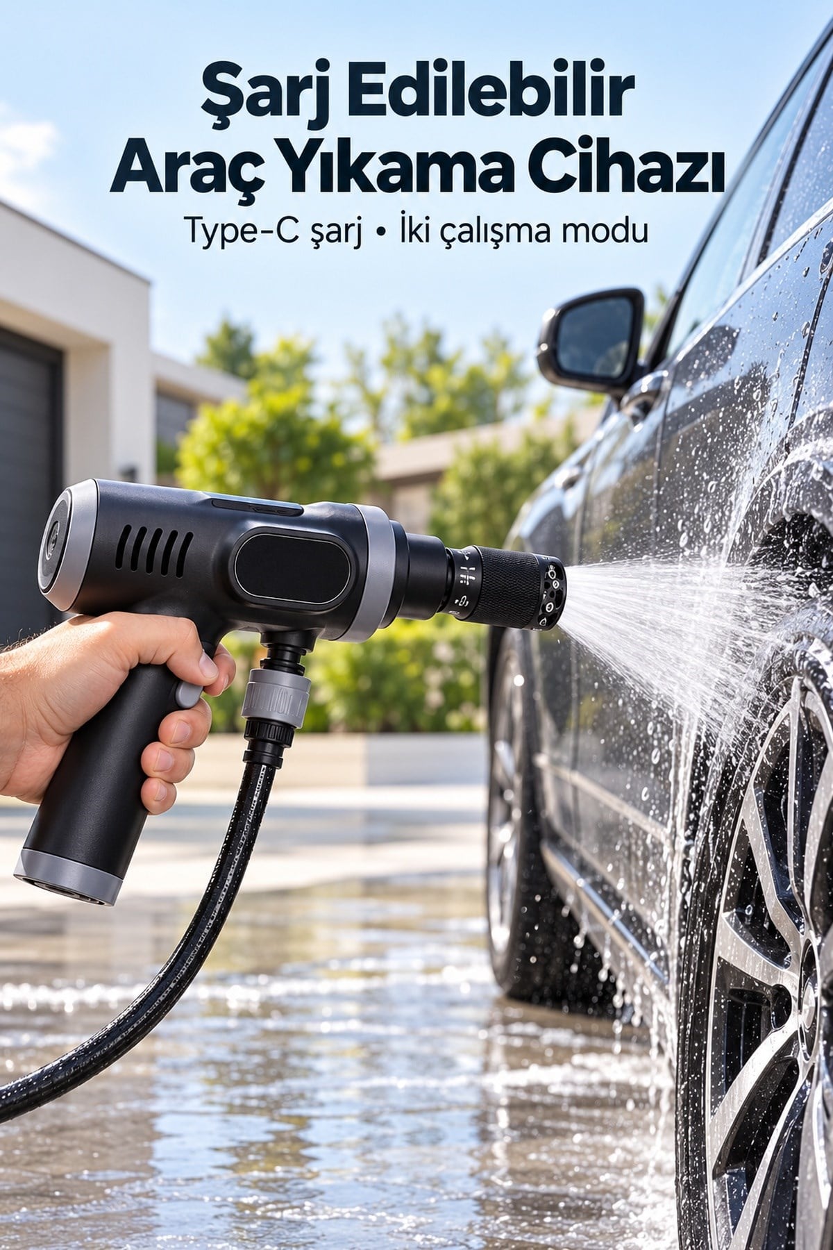Çok Amaçlı Şarjlı Araba Yıkama Cihazı Köpük Şişeli Set