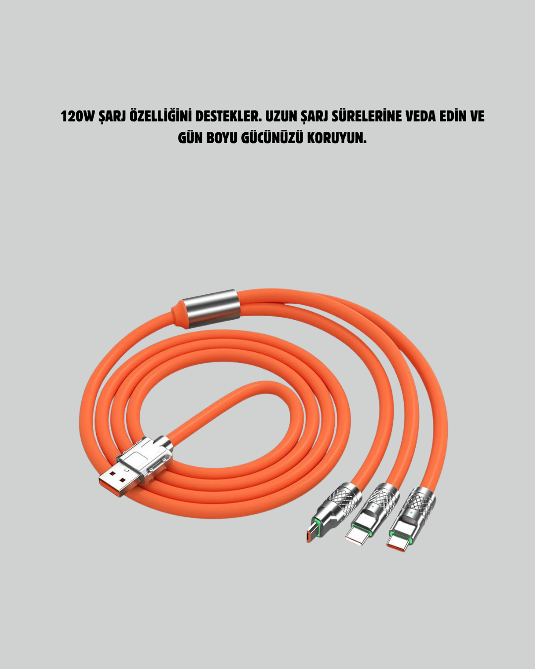 Çoklu Cihaz Dostu 120 W Hızlı Şarj Kablosu – Tek Kablo ile Her Cihaz Elinizin Altında