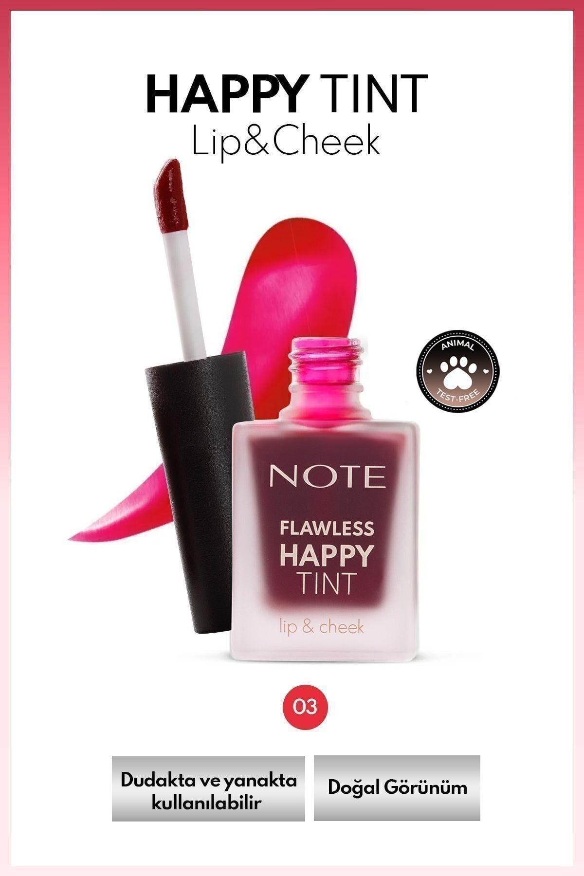 Cosmetics Flawless Happy Tint Lip & Cheek Dudak Ve Yanak Renklendirici Likit Allık - 02 Wild Cherry - Mor