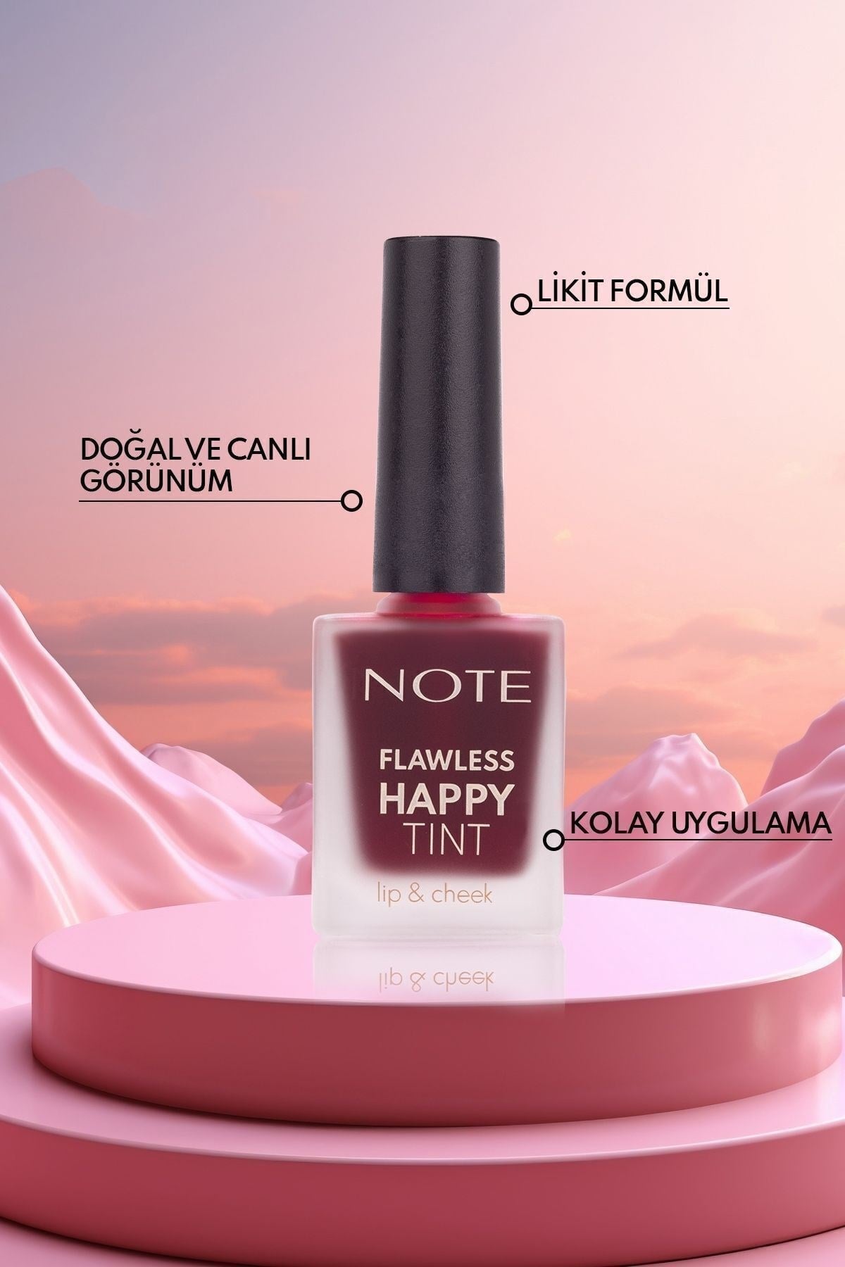 Cosmetics Flawless Happy Tint Lip & Cheek Dudak Ve Yanak Renklendirici Likit Allık - 02 Wild Cherry - Mor