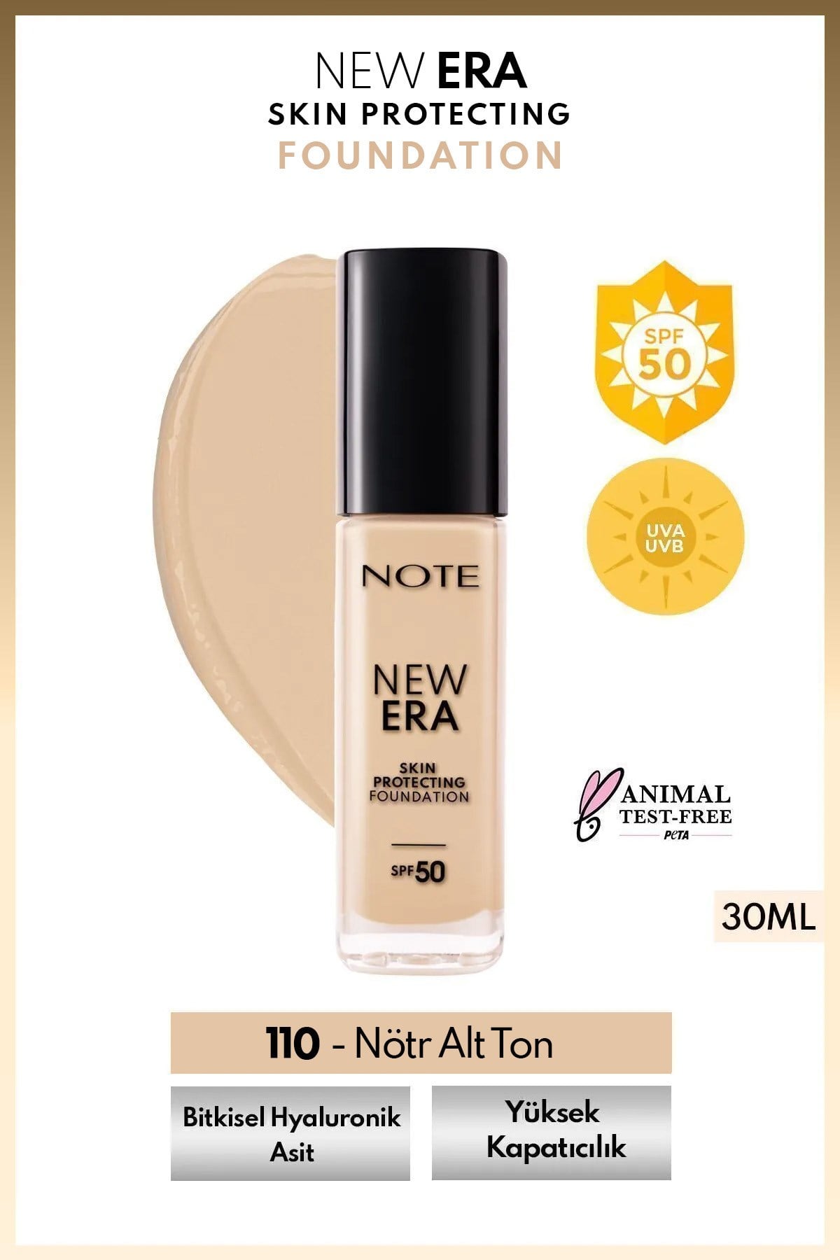 Cosmetics New Era Skin Protecting Spf 50 Nemlendirici Etkili Hyaluronik Asitli Fondöten - 110 Soft Ivory
