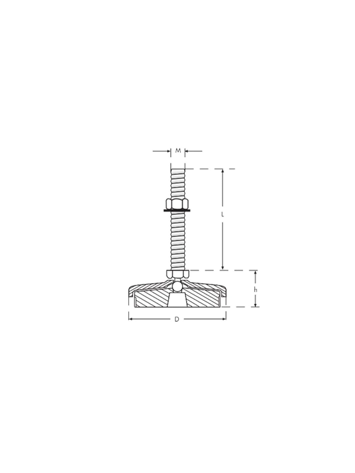 D160 M16x150 Kauçuk Tabanlı Saç Gövde Mafsallı Tezgah Tamponu SMHB Seri