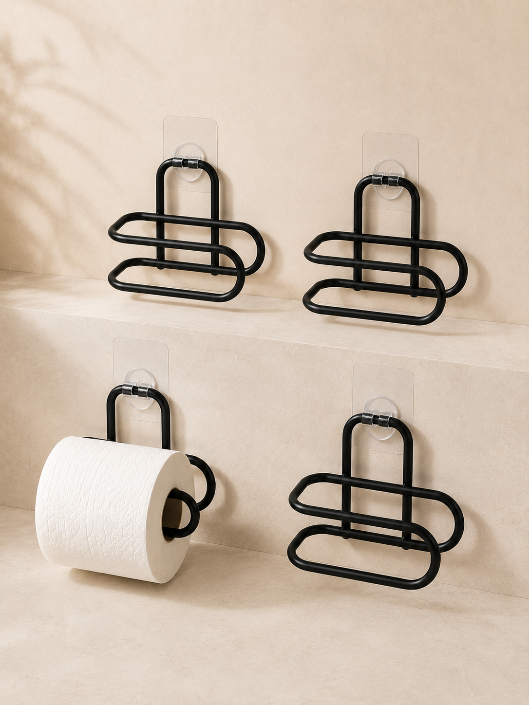 Delmeden Monte Tuvalet Kağıdı Askısı Siyah Metal Yapışkanlı Banyo Kağıtlığı 4’lü Set