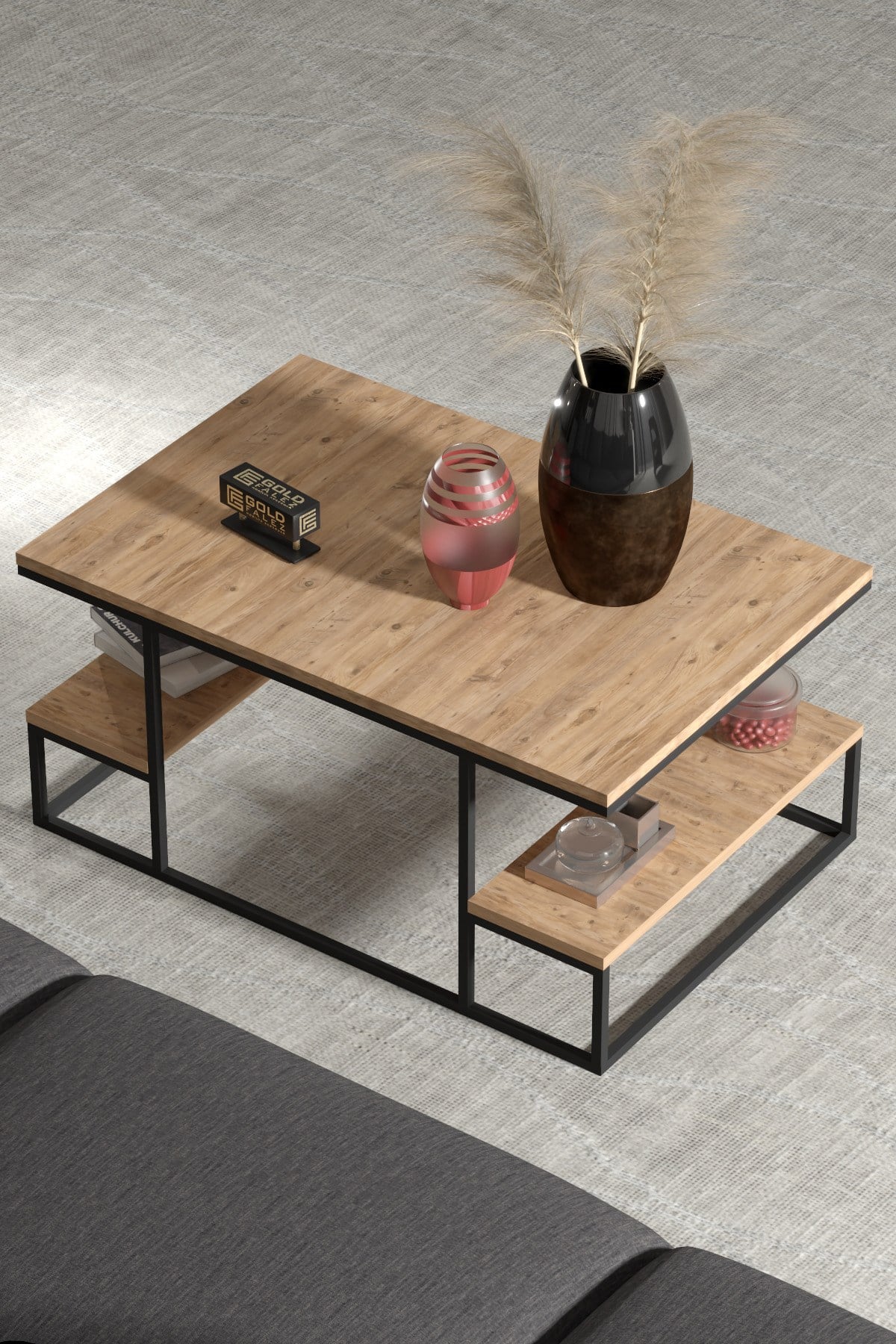 Deluxe Raflı Orta Sehpa Çam 90x60