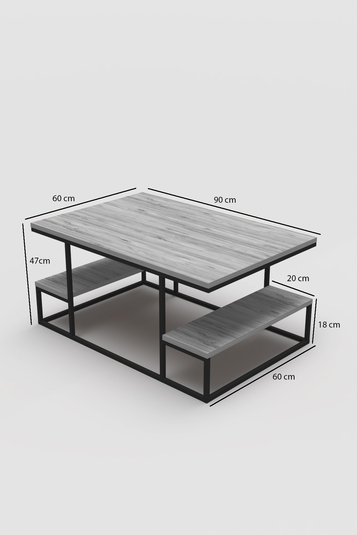 Deluxe Raflı Orta Sehpa Çam 90x60