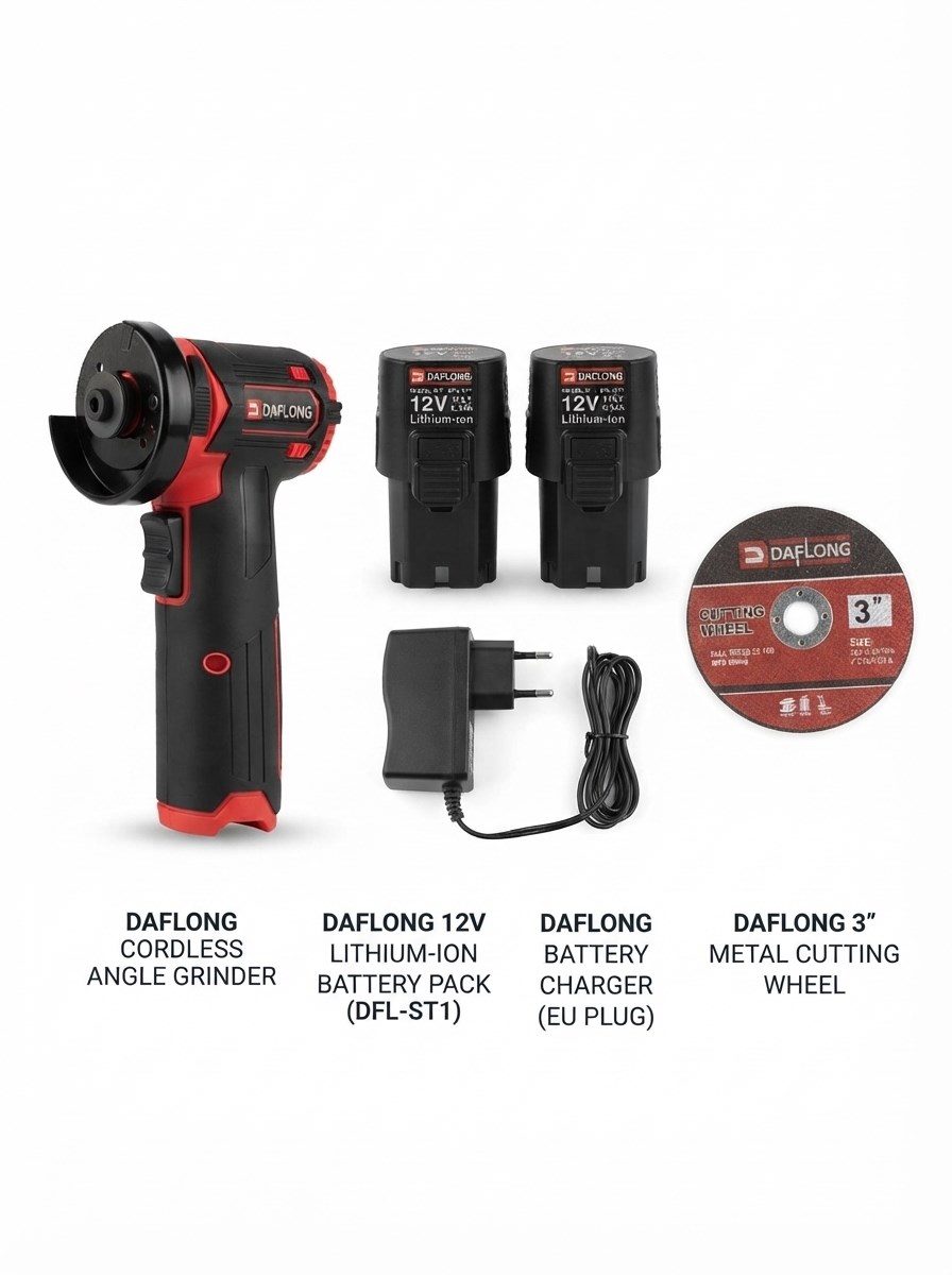 DFL70 Şarjlı Mini Taşlama Makinesi 12V Li-Ion Çift Akü 76 mm Kesici Disk ve 10 Adet Taş
