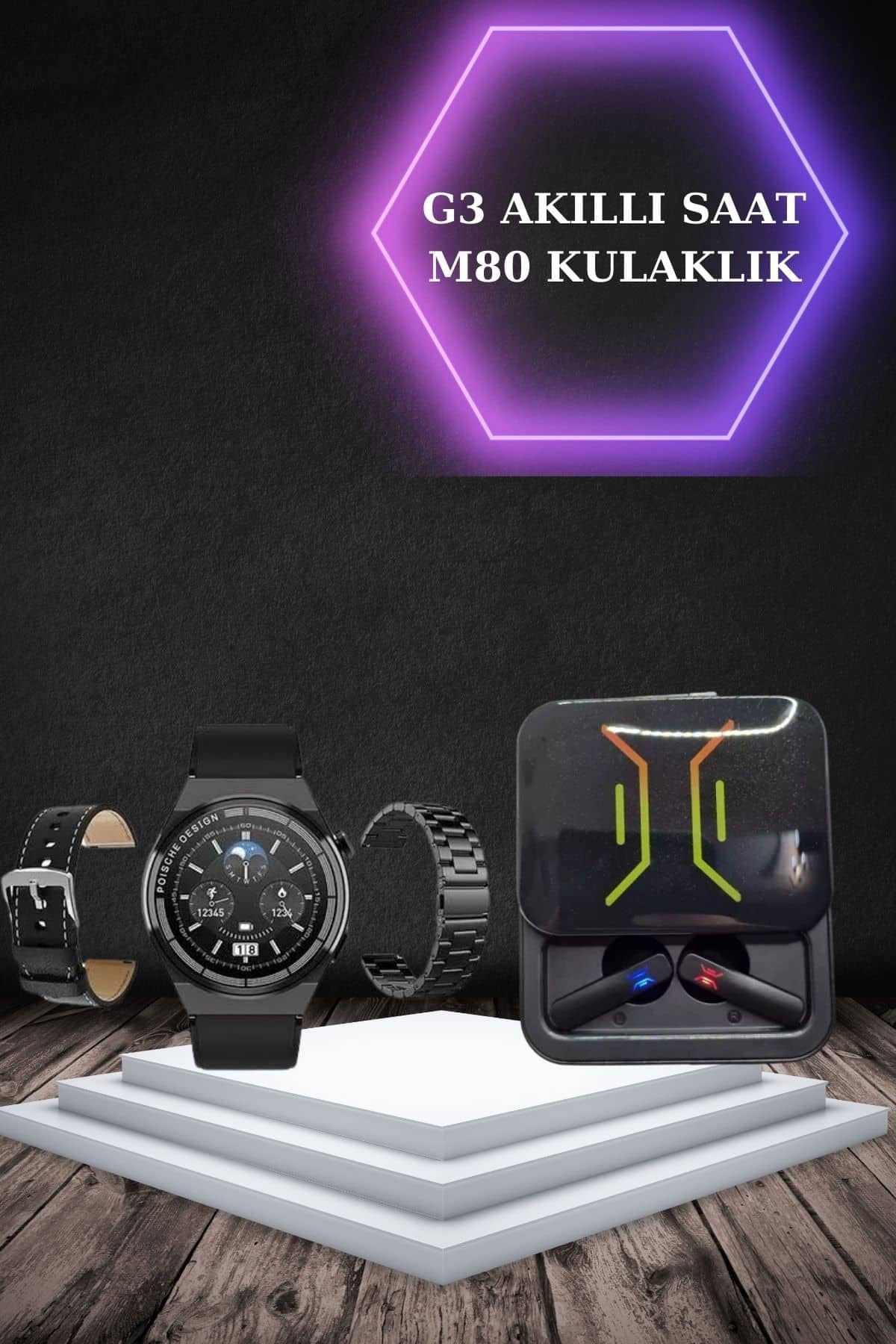 Dijital Göstergeli Bluetooth Kulaklık ve Bildirim Görebilen Akıllı Saat Alarm ve Titreşim