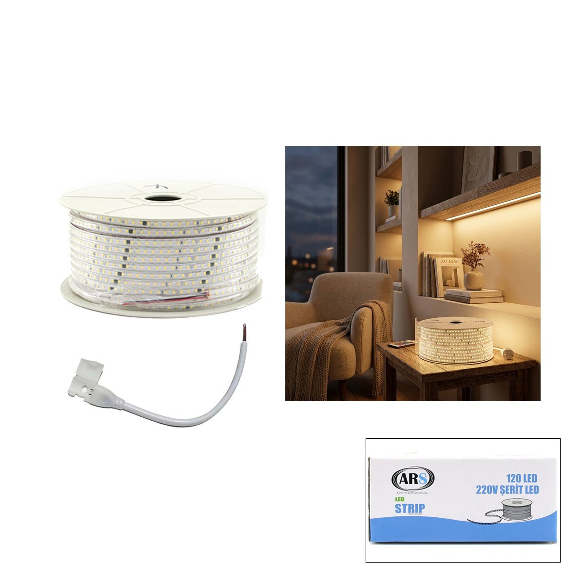 Dış Mekan 220V Şerit LED 120LED 100m (3000K / Günışık)