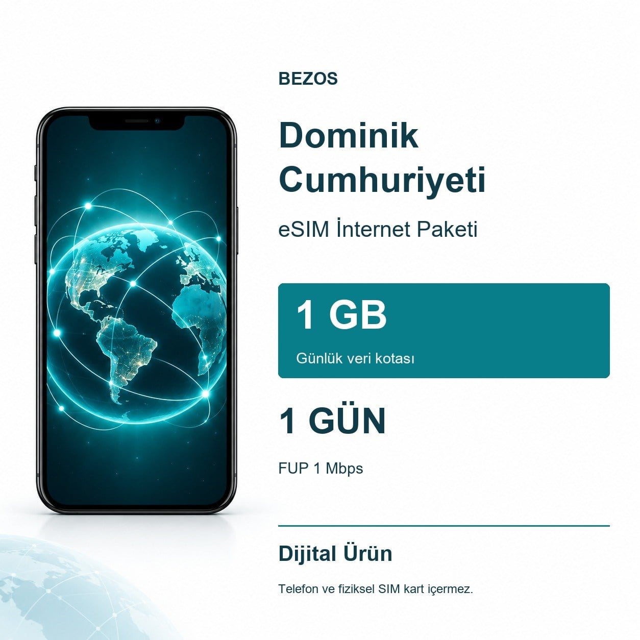 Dominik Cumhuriyeti eSIM İnternet Paketi Günlük 1 GB 1 Gün - FUP 1 Mbps