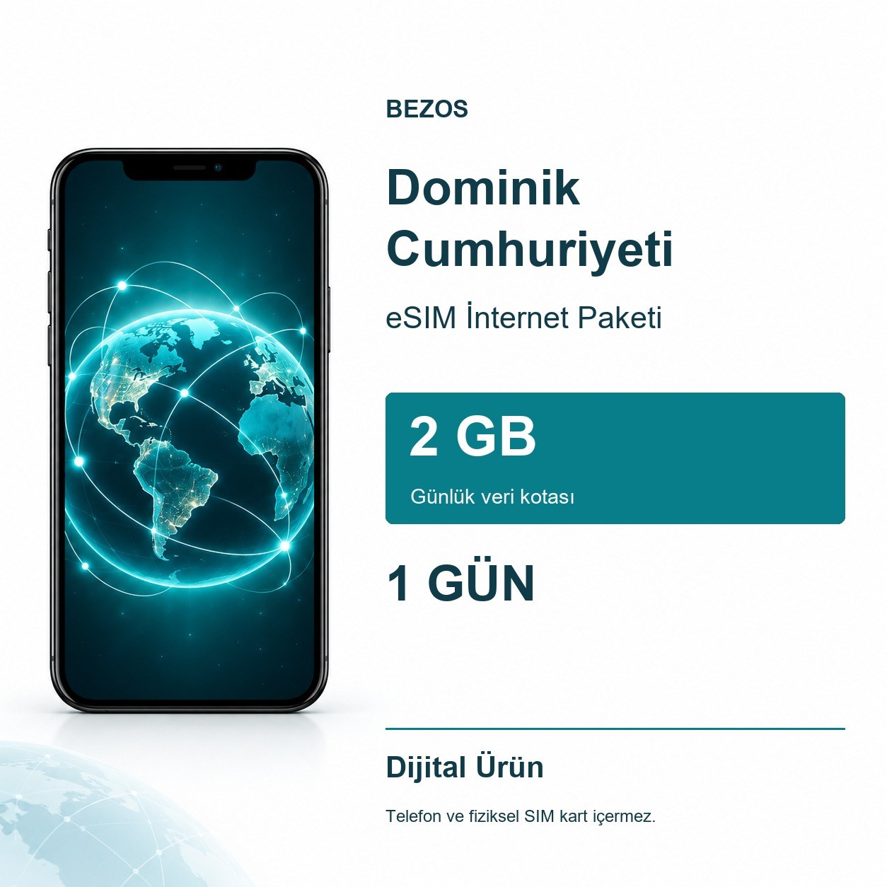 Dominik Cumhuriyeti eSIM İnternet Paketi Günlük 2 GB 1 Gün