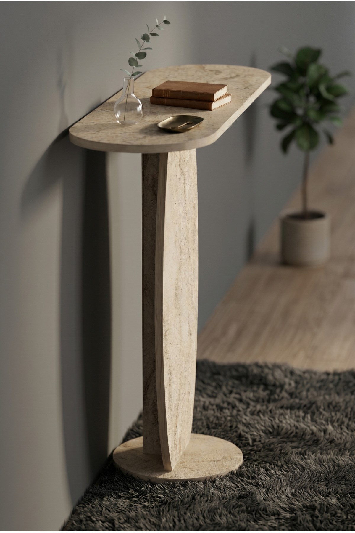 Dresuar Modern Dekoratif Antre Konsolu Giriş Hol Koridor Salon Konsol Masası 7031 Traverten