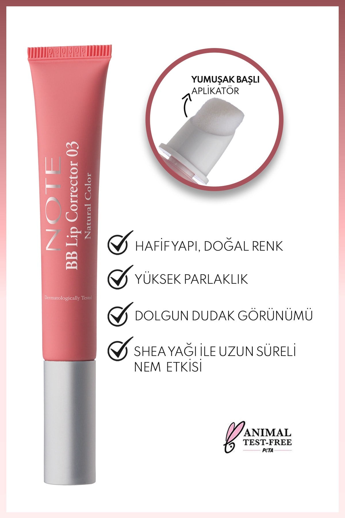 Dudak Parlatici & BB Lip Corrector Renk Eşitleyici No: 02 Açık Pembe