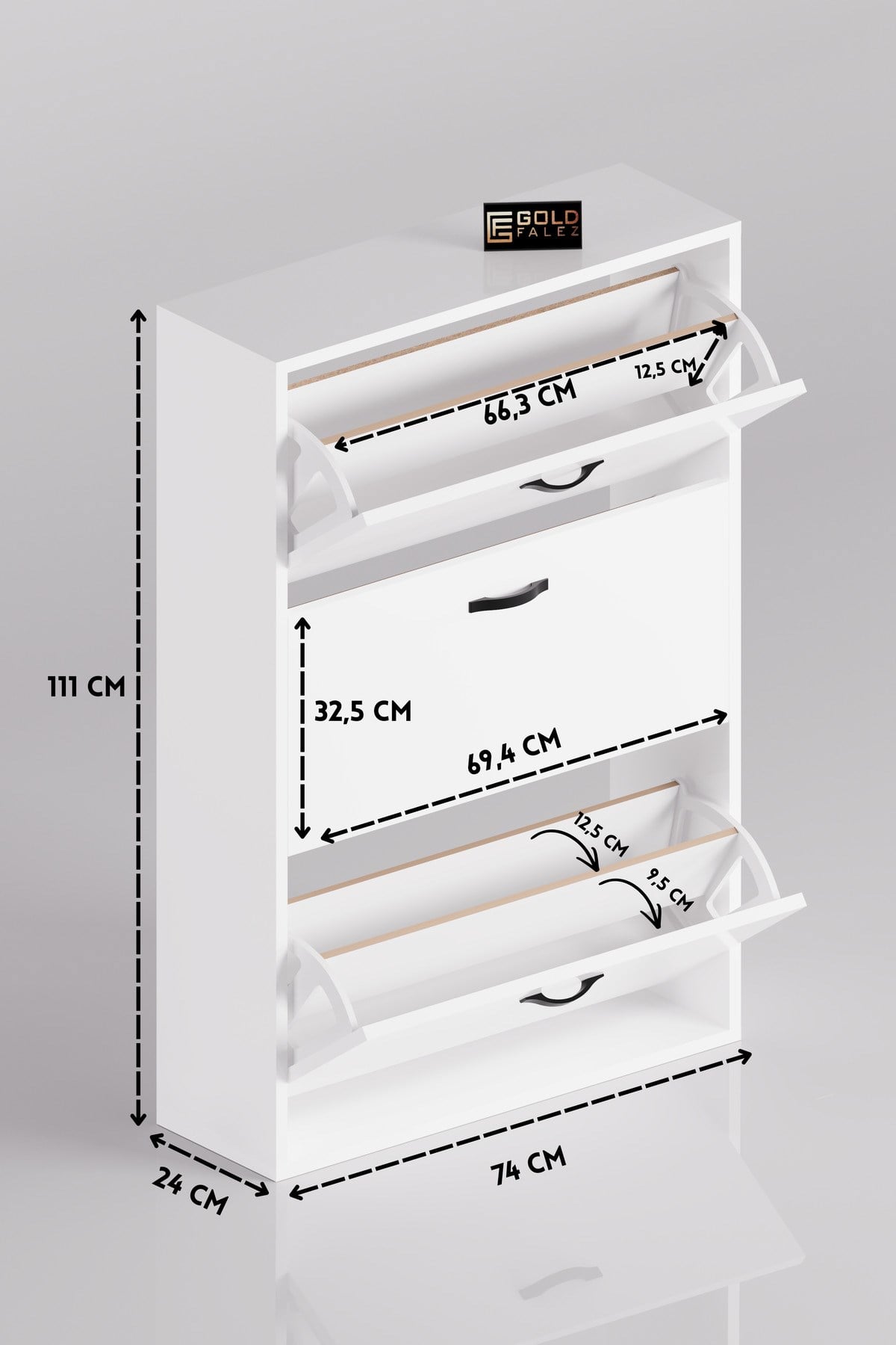 Düşer Kapaklı Ayakkabılık Beyaz 74 cm