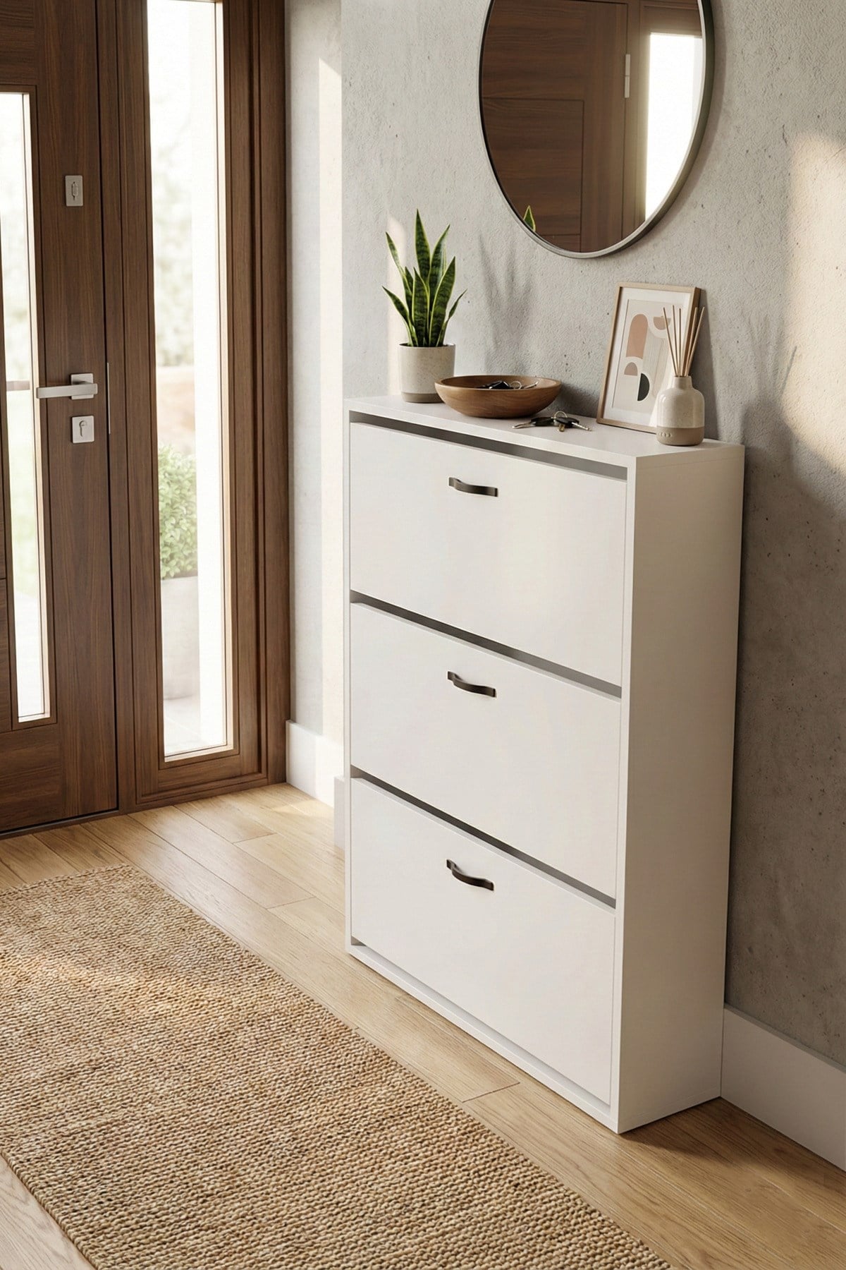 Düşer Kapaklı Ayakkabılık Beyaz 74 cm