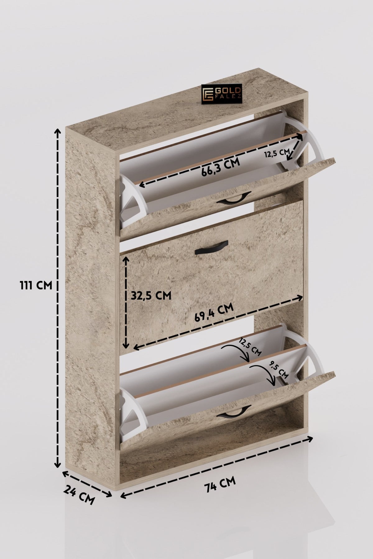 Düşer Kapaklı Ayakkabılık Ekru 74 cm