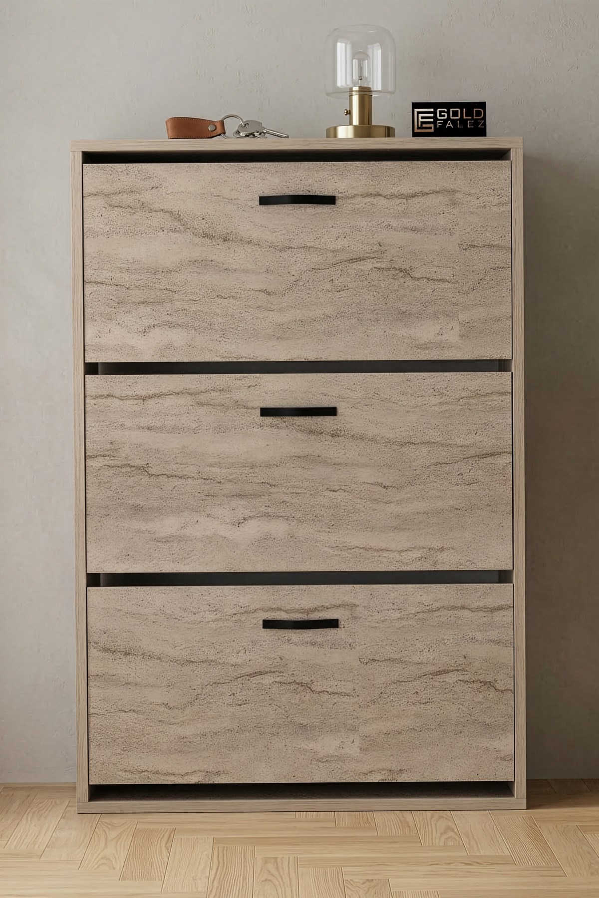 Düşer Kapaklı Ayakkabılık Ekru 74 cm