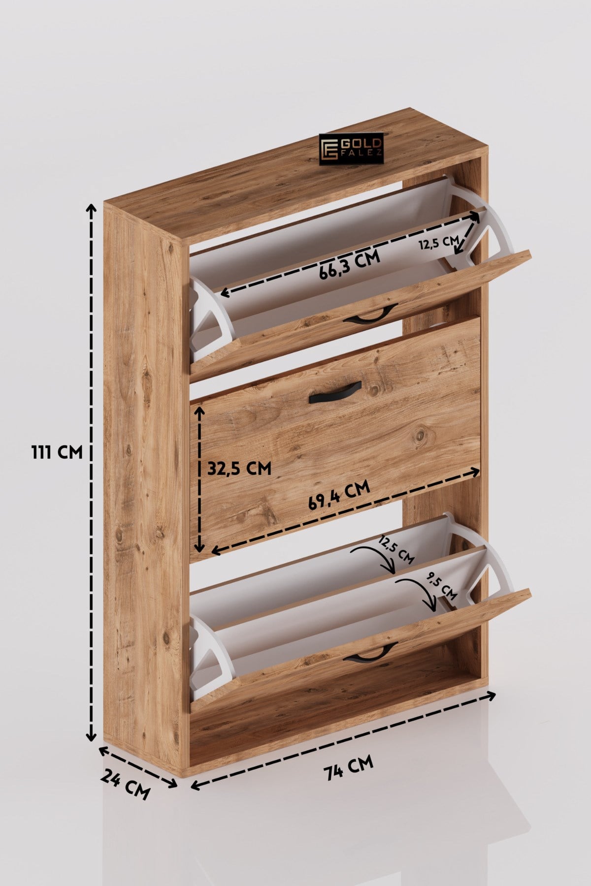 Düşer Kapaklı Ayakkabılık Kahverengi 74 cm