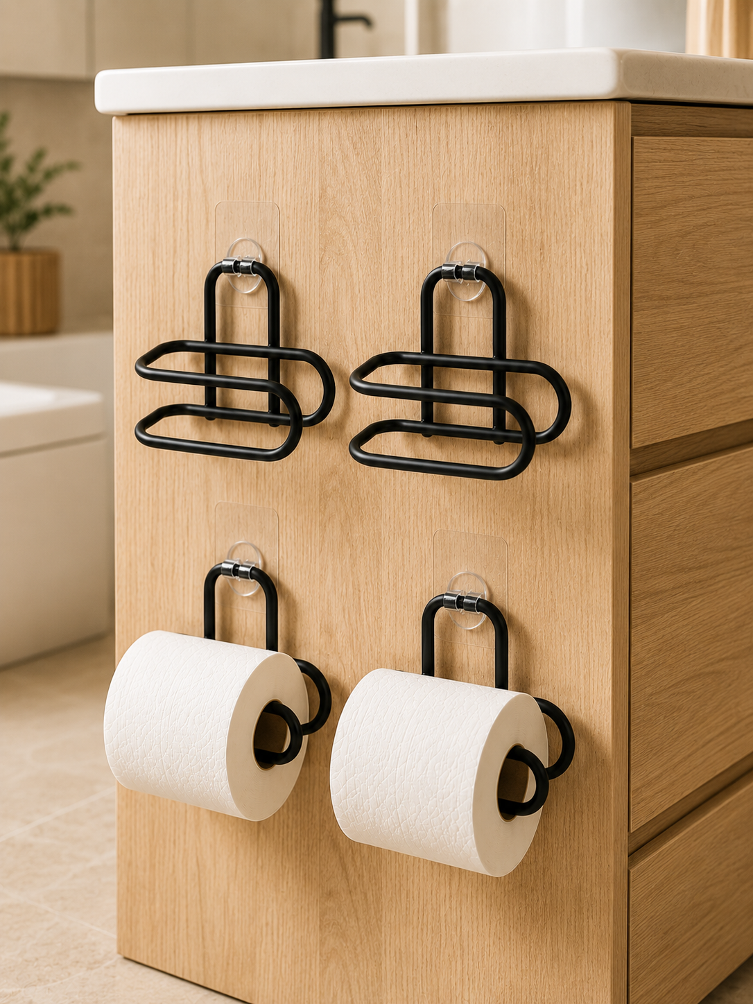 Duvara Yapışkanlı WC Kağıtlık Siyah Metal 4 Adet Tuvalet Kağıdı Rulo Askısı