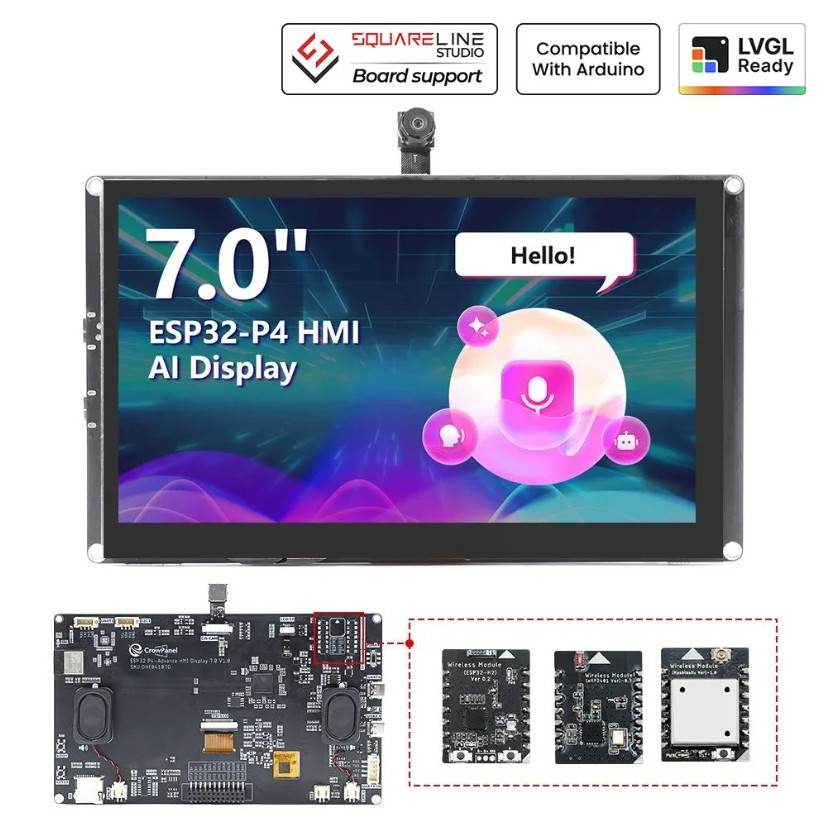Elecrow CrowPanel Advanced 7 İnç ESP32-P4 WiFi 6 HMI Dokunmatik IPS Ekran (1024x600)