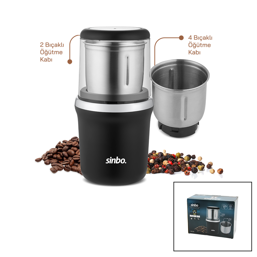 Elektrikli Kahve ve Baharat Öğütücü 100 g 200W (2 Hazne, 2+4 Bıçak)