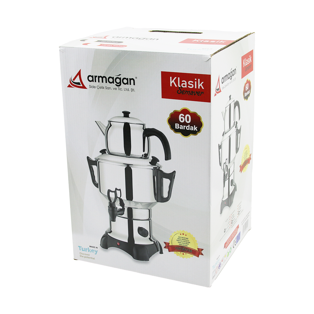 Elektrikli Semaver 6L 1500W Tek Musluk - 60 Bardak Çay Seti